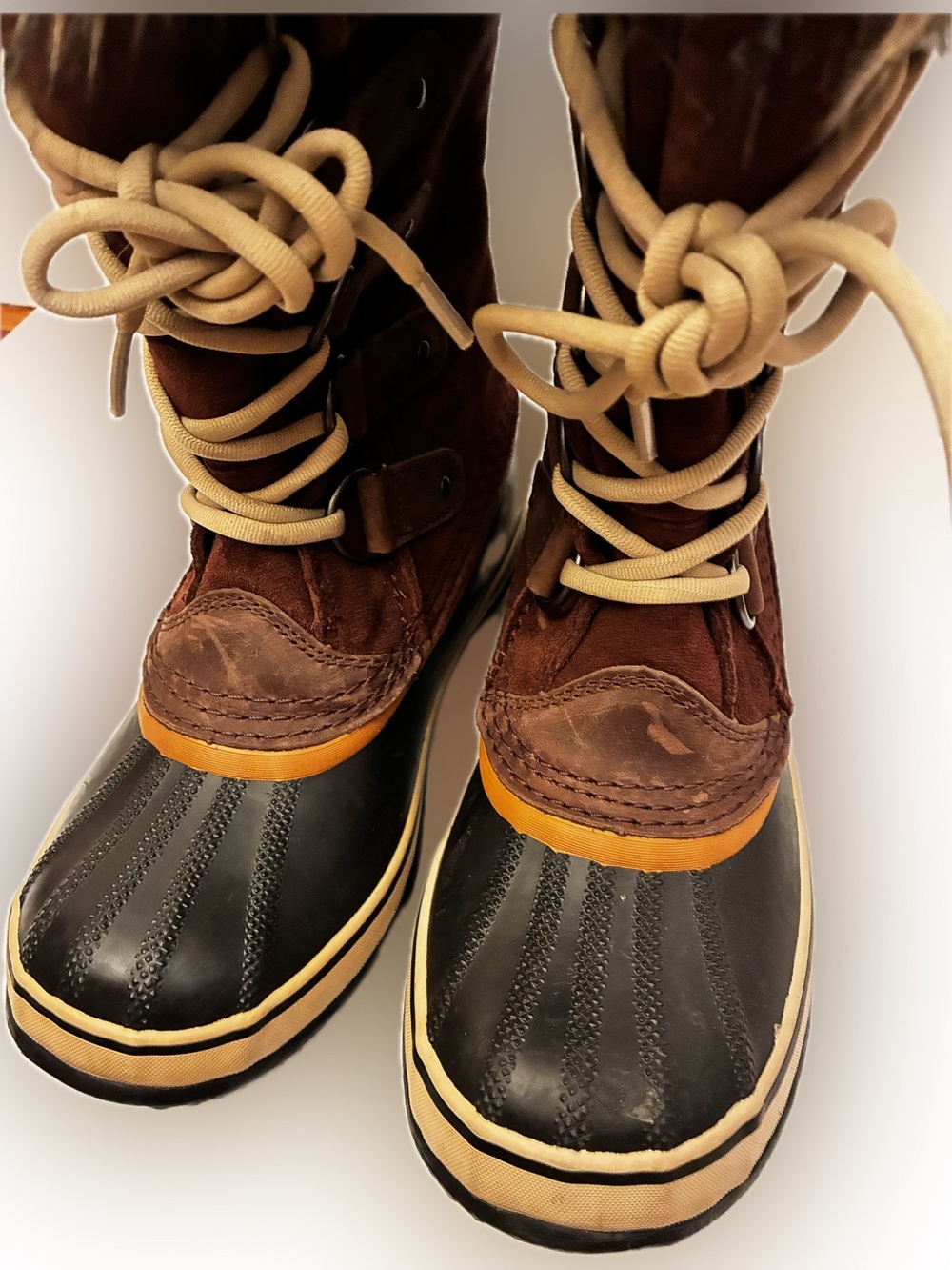 Sorel women’s Joan of Arctic Brown Suede & Black Rubber Snow Boots waterproof 7